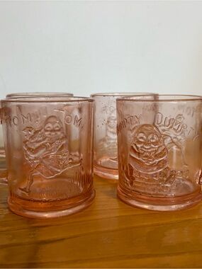Humpty Dumpty Tom Tom Piper’s Son Vintage Pressed Glass Set (4)
